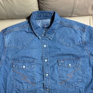 HISEA Dark Wash Denim Western Button-Up Shirt Size 3XL